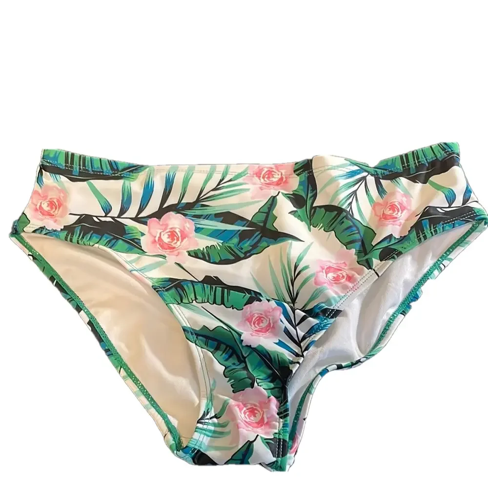 Floral Print Swim Bottom, Women’s M, Green White Pink